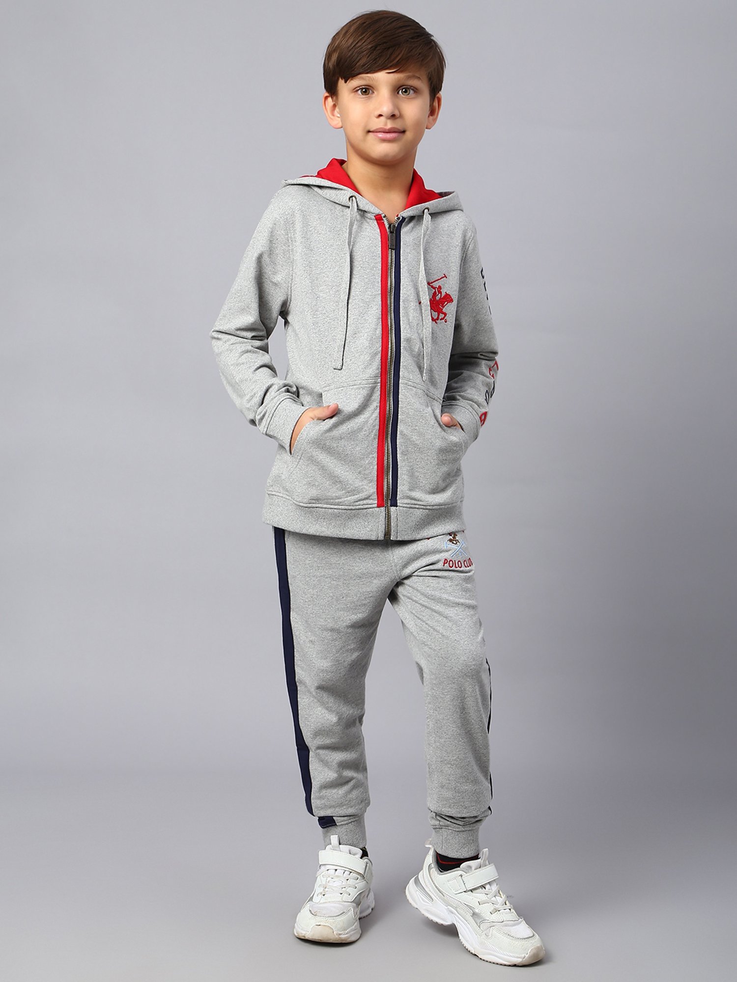 Beverly Hills Polo Club Kids Grey Textured Full Sleeves Hoodie