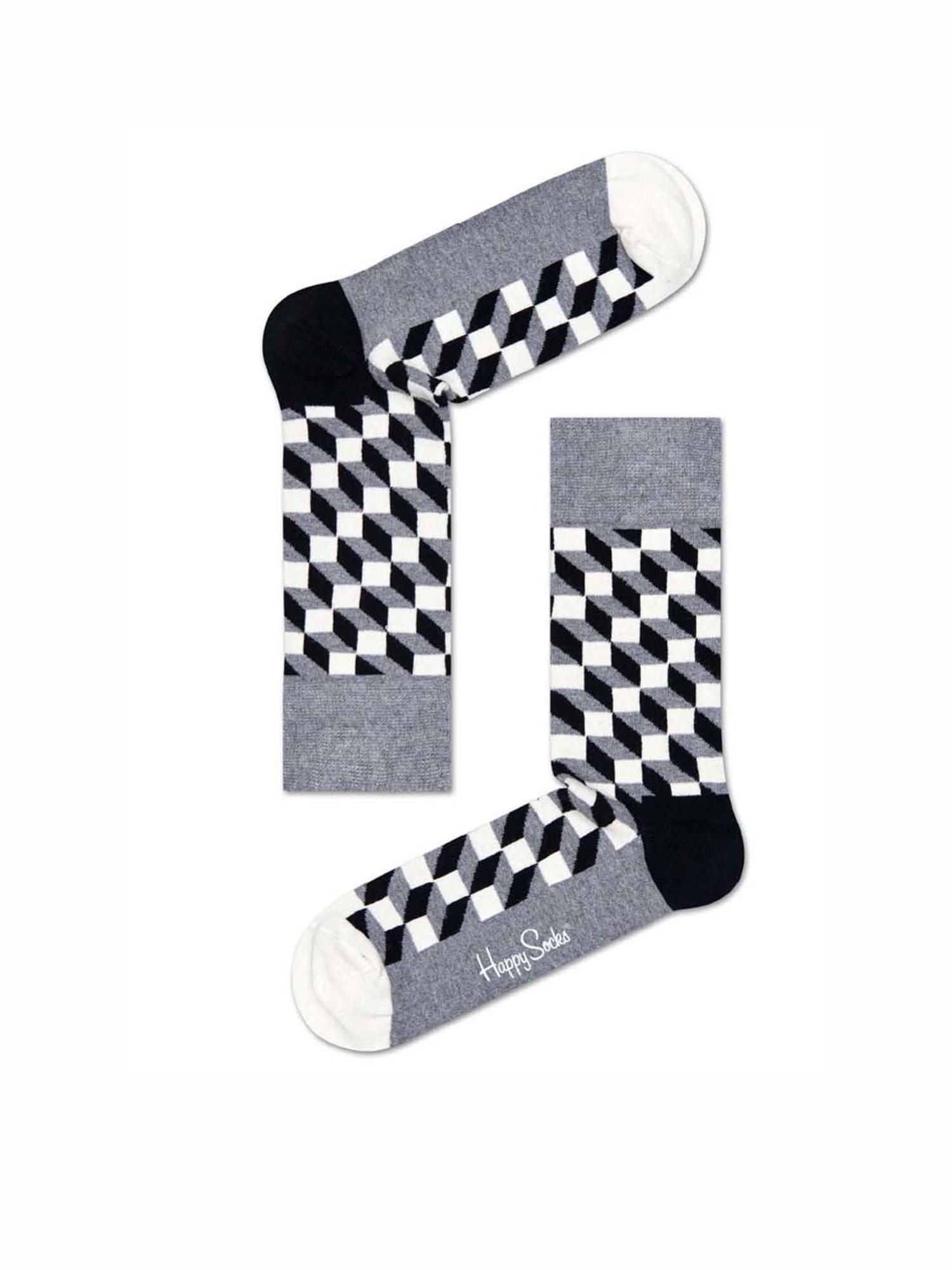 Happy Socks Filled Optic Grey Cotton Printed Socks (36-40)