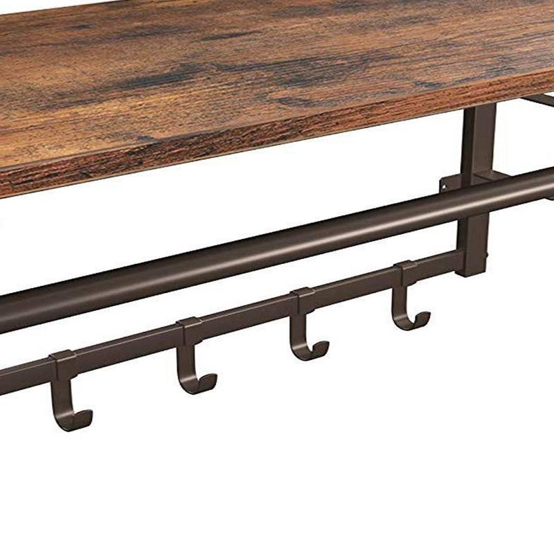 Metal Framed Wall Mounted Coat Rack with One Storage Shelf Brown and Black - Benzara