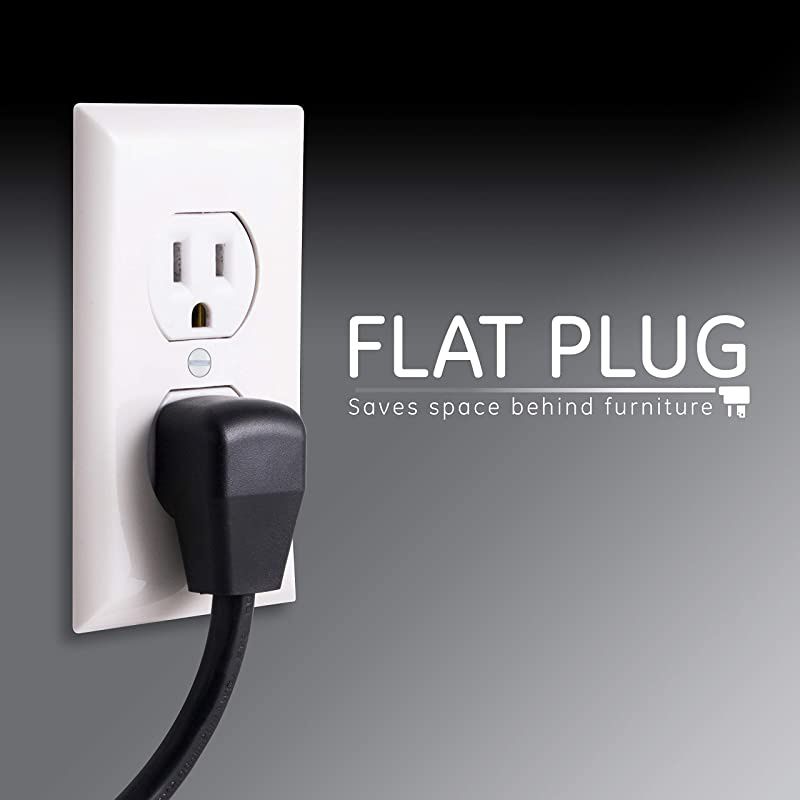 Sur Protector 8 Outlet Power Strip ExtraLong 8ft Power Cord Flat Plug Power Filter Circuit Breaker 2160 Joules Warranty Black 37870