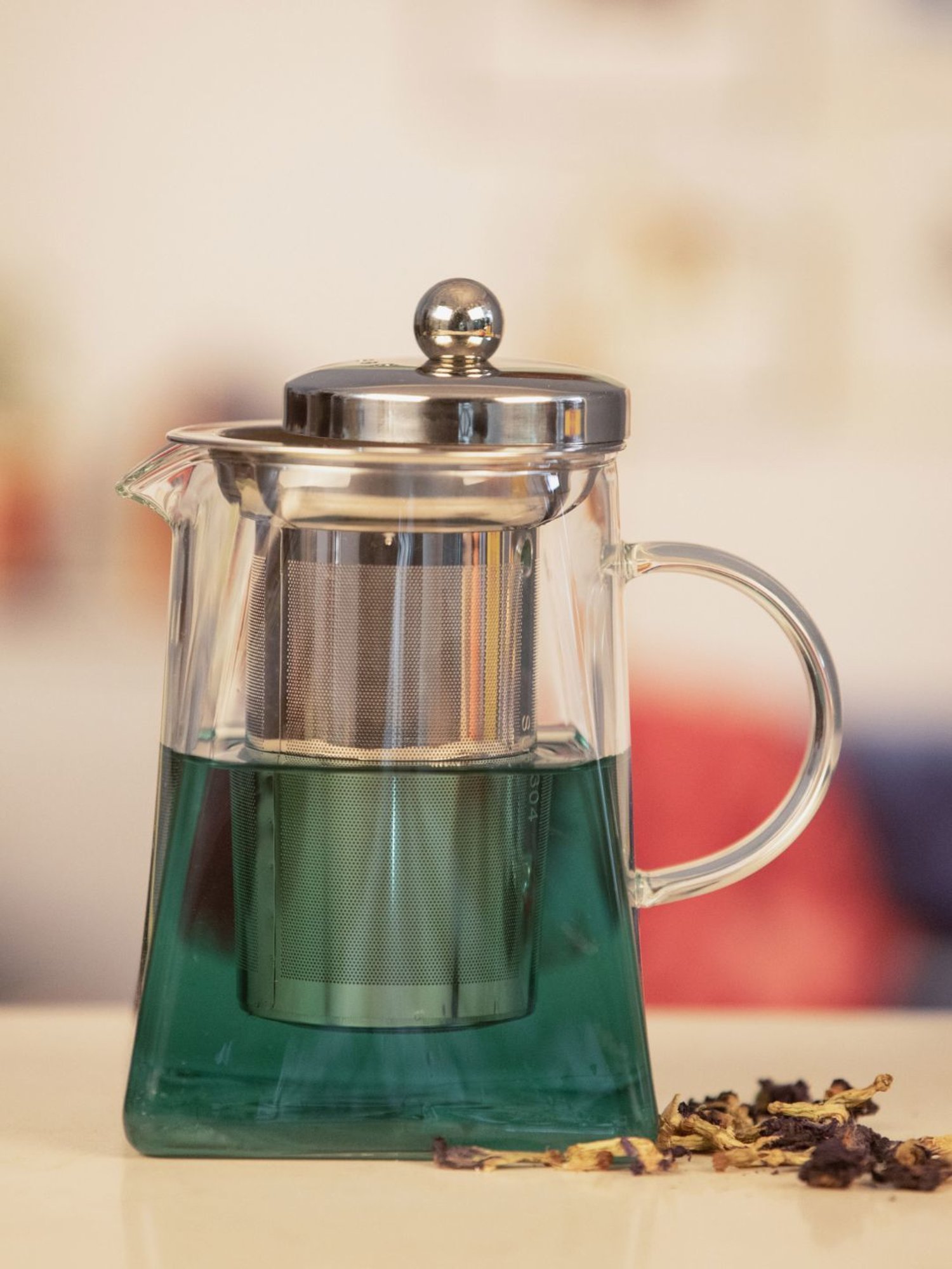 White Gold Glass Tea Pot with Steel Lid (700ml)