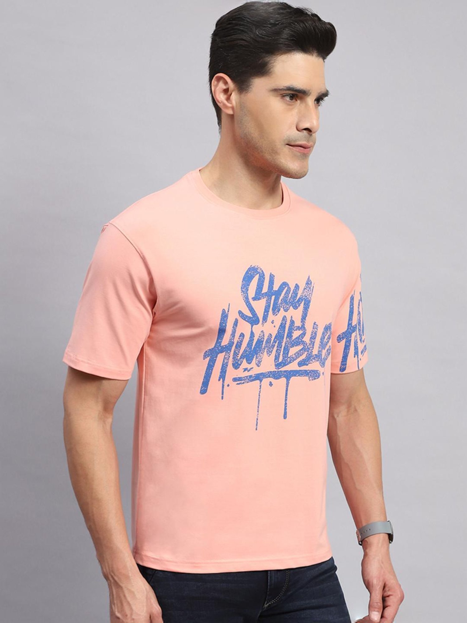 Rock.it Pink Cotton Regular Fit Printed T-Shirt