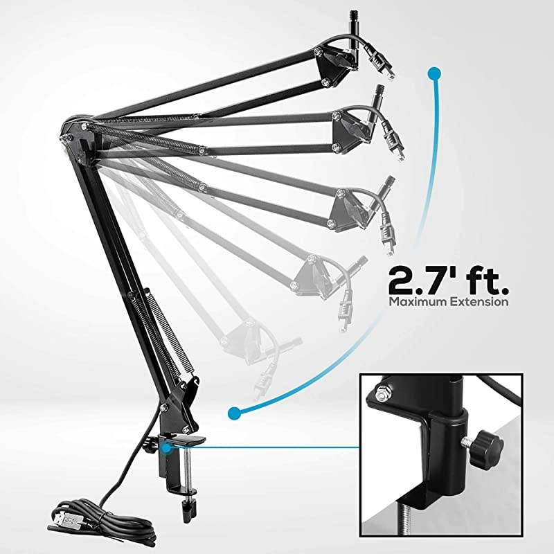 PRO Suspension Boom Adjustable Compact USB Microphone Arm Stand, Durable Steel for Radio Broadcasting, Voice-Over Sound Studio, Stages, and TV Stations- PMKSHUSB04.5, Black
