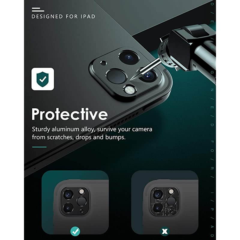 Camera Lens Cover Fit New iPad Pro 12.9 2021/2020, iPad Pro 11 2021/2020, [3-Pack] Slim Metal Rear Camera Lens Protector, Matte Hollow Aluminium Alloy Film Cover, Black + Silver + Green