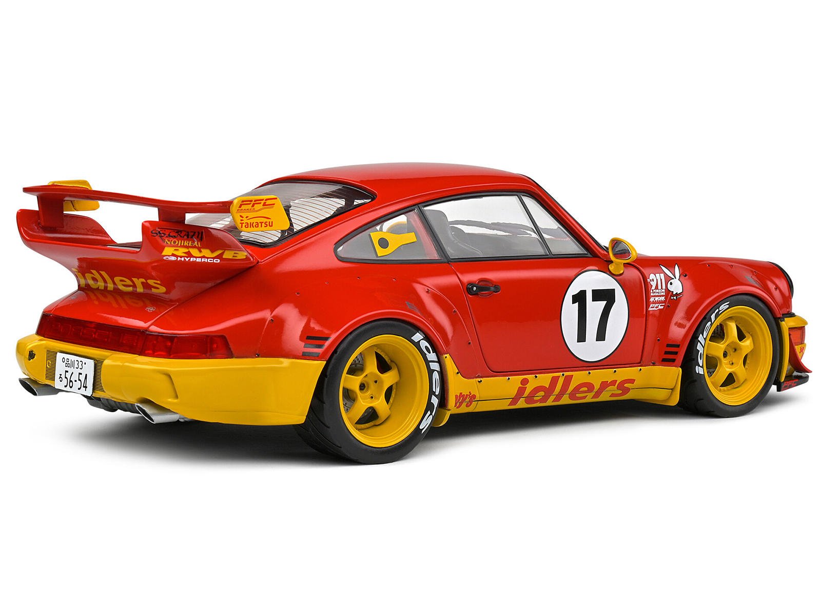 2016 RWB Bodykit #17 "Maty&rsquo;s Idlers" Red and Yellow with Graphics 1/18 Diecast Model Car by Solido