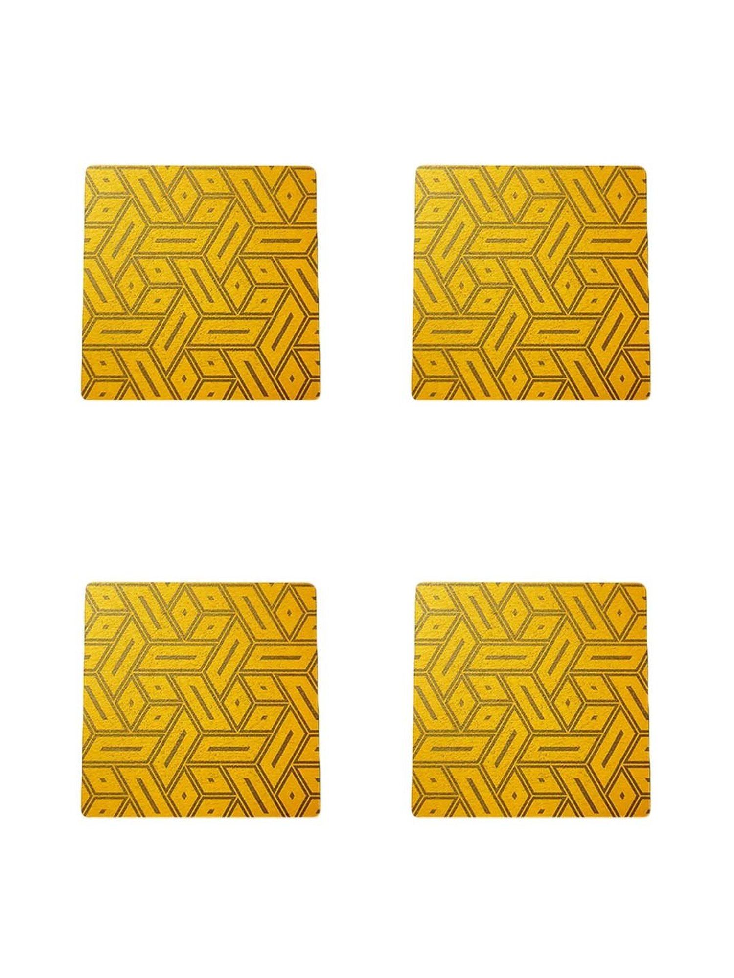 Crayton Yellow Wooden Abstract Printed Square Coasters - Set of 4