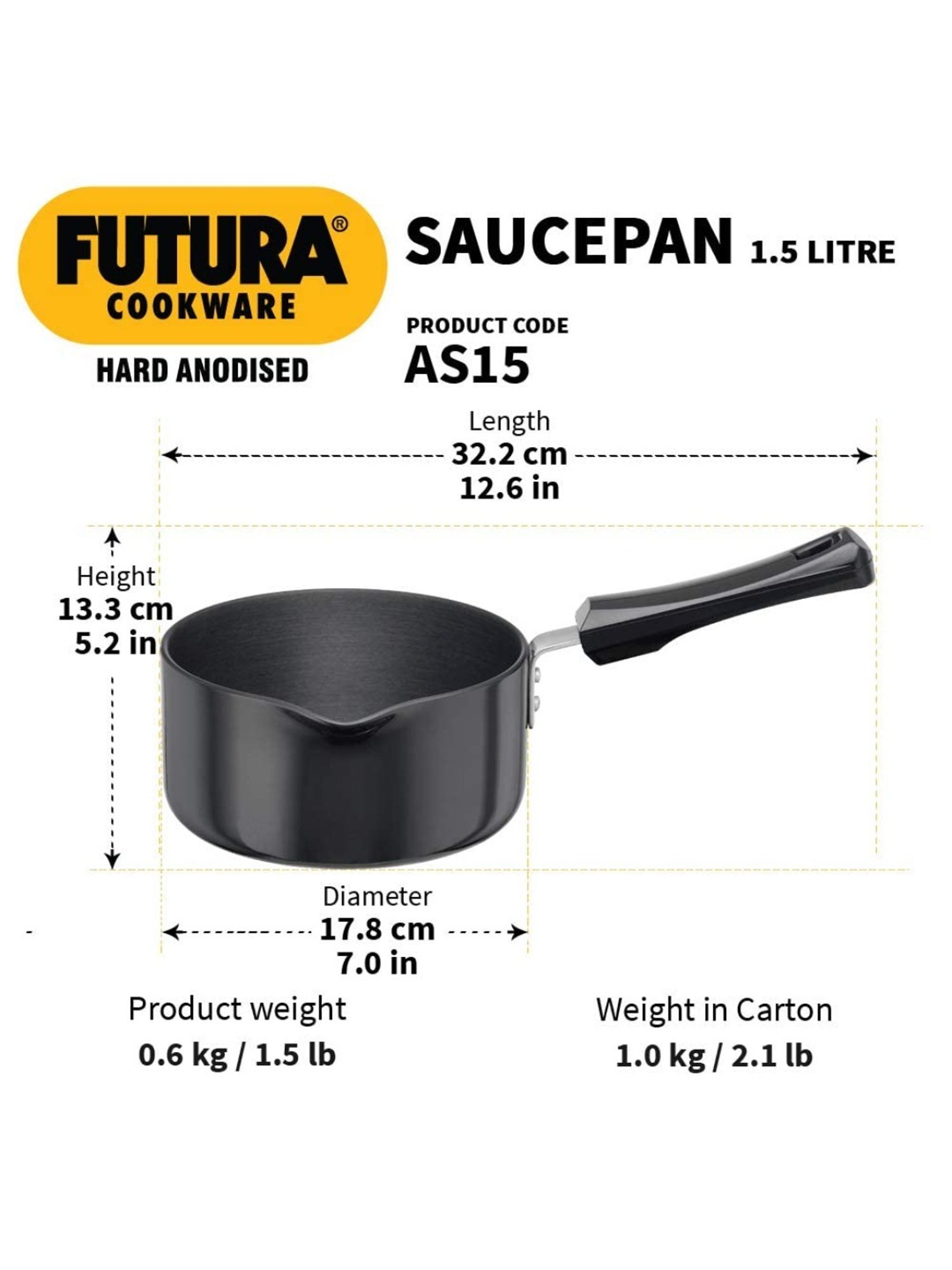 Hawkins Futura Black Aluminium Hard Anodised Saucepan 1.5 L