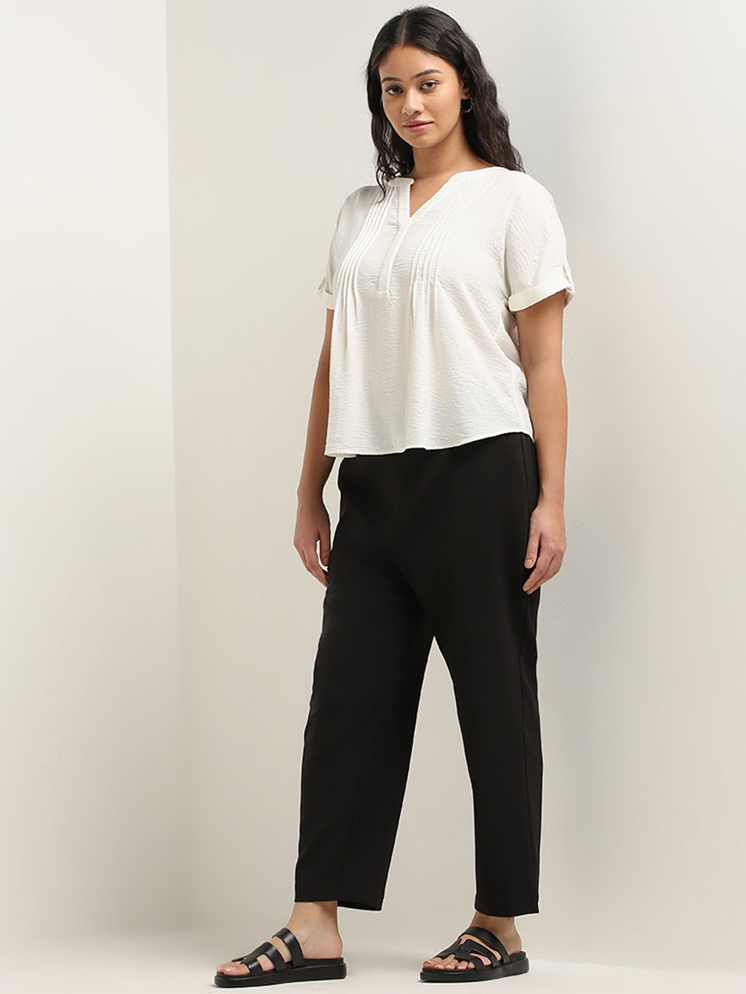 Gia by Westside White Pintuck Detailed Blouse