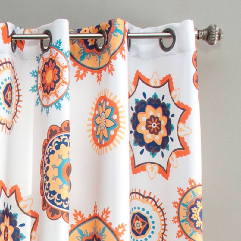 84"x52"Adrianne Curtain Panels Room Darkening White/Orange - Triangle Home Fashions