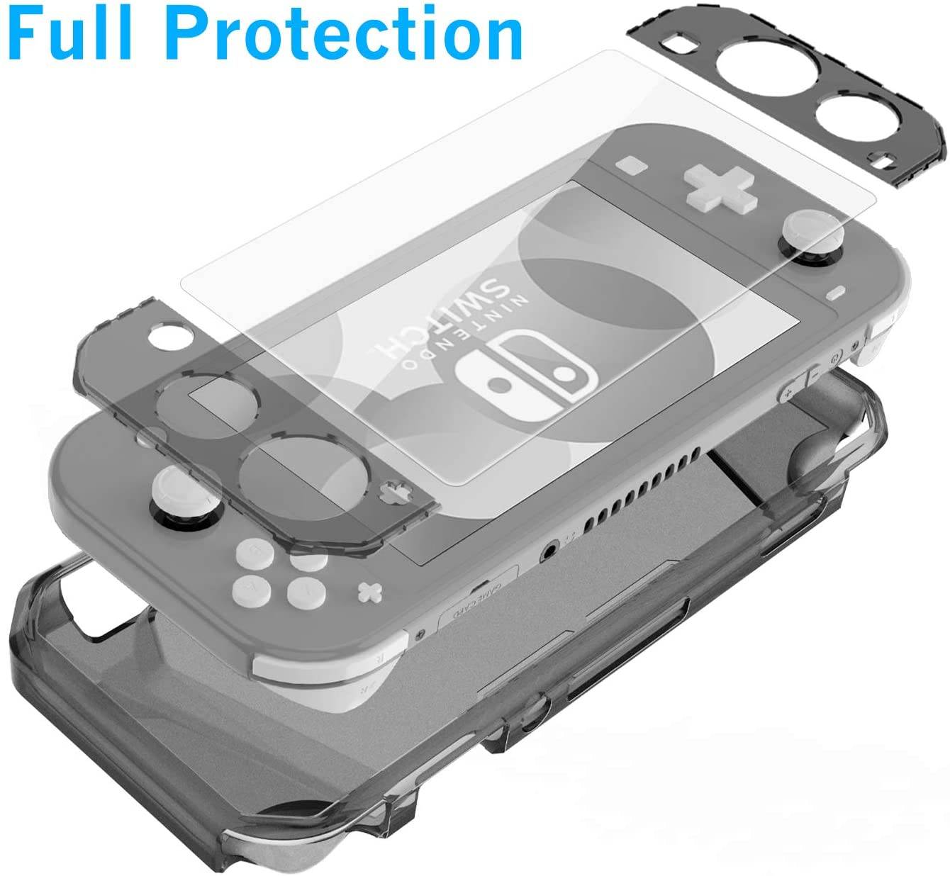 HEYSTOP Case for Nintendo Switch Lite, Soft TPU Protective Case Cover for Nintendo Switch Lite with Switch Lite Tempered Glass Screen Protector and Thumb Stick Caps(Gray)