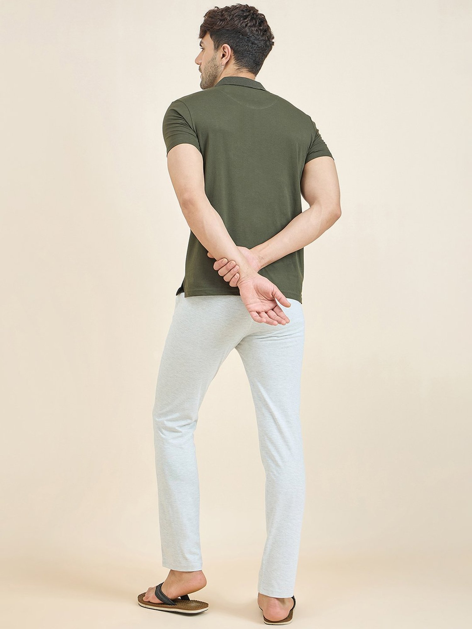 Sweet Dreams Olive & Off White Regular Fit Printed T-Shirt & Pyjamas Set