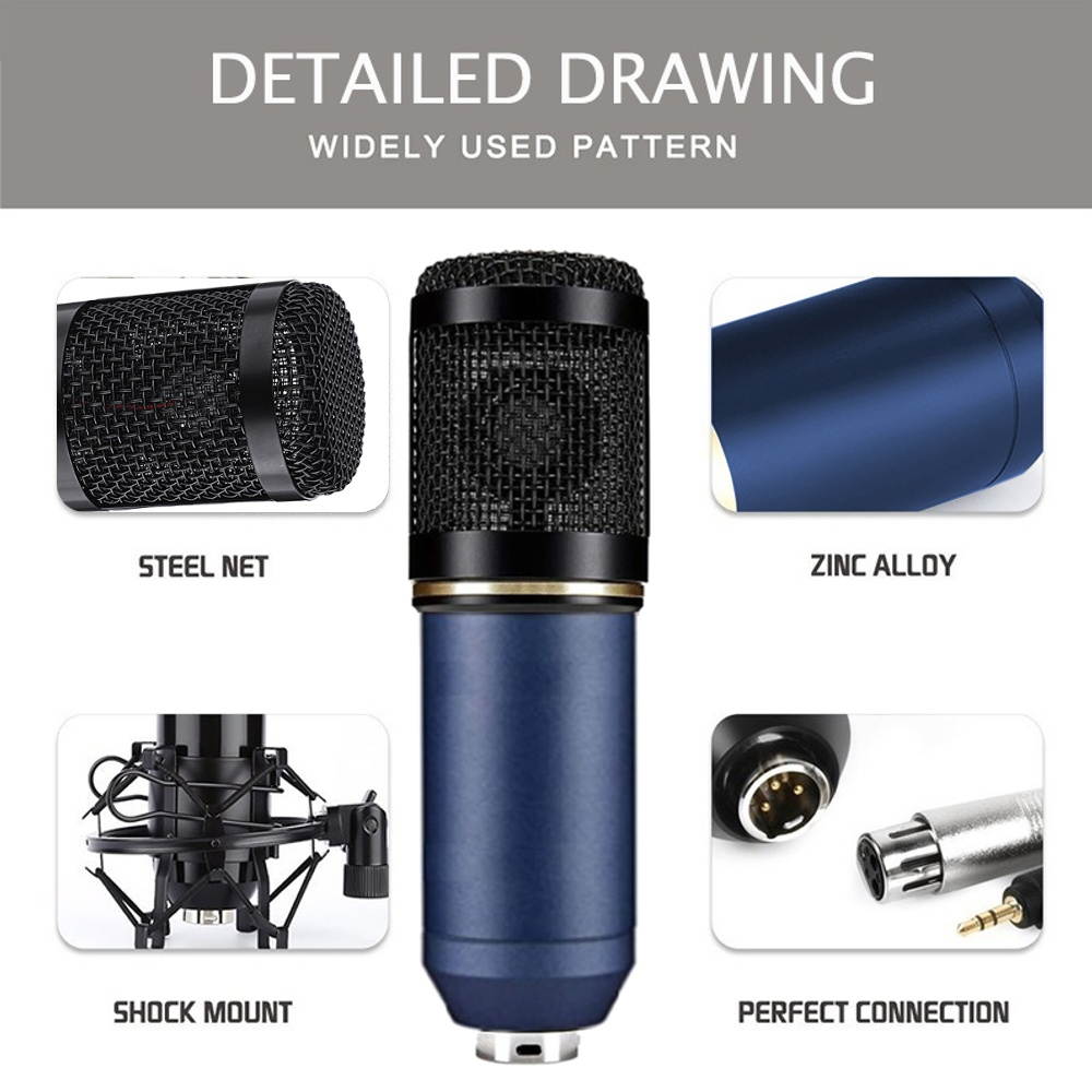 Condenser Microphone Kit Pro Audio Studio Recording & Brocasting Podcasts Set BM-800