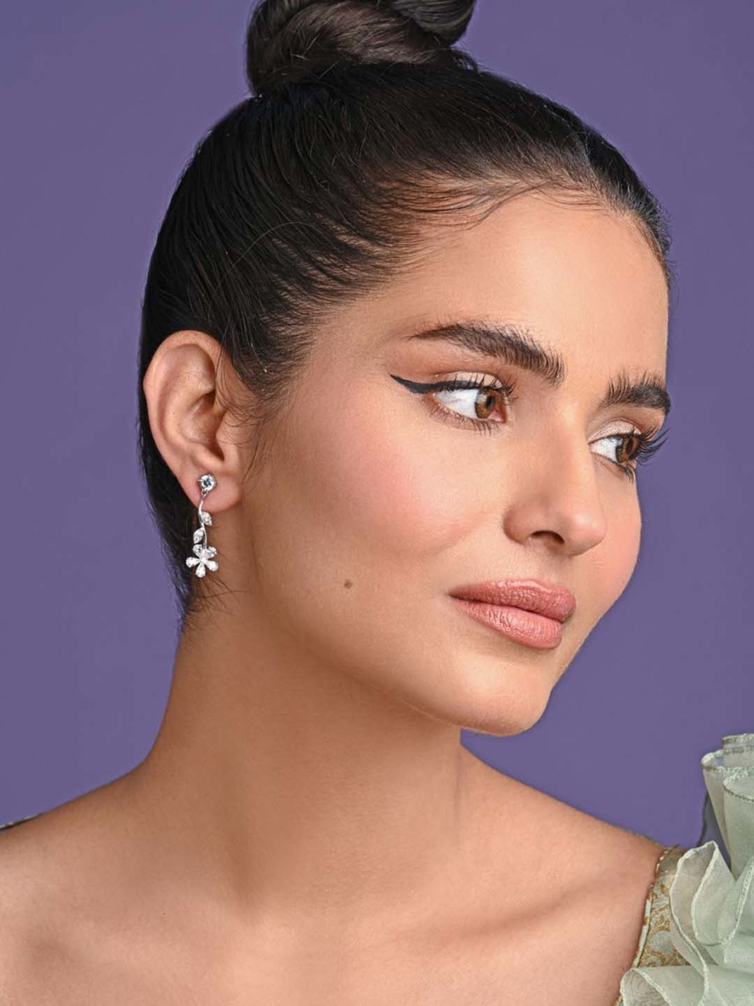 Clara 92.5 Sterling Silver Stone Flower Dangler Earrings for Women