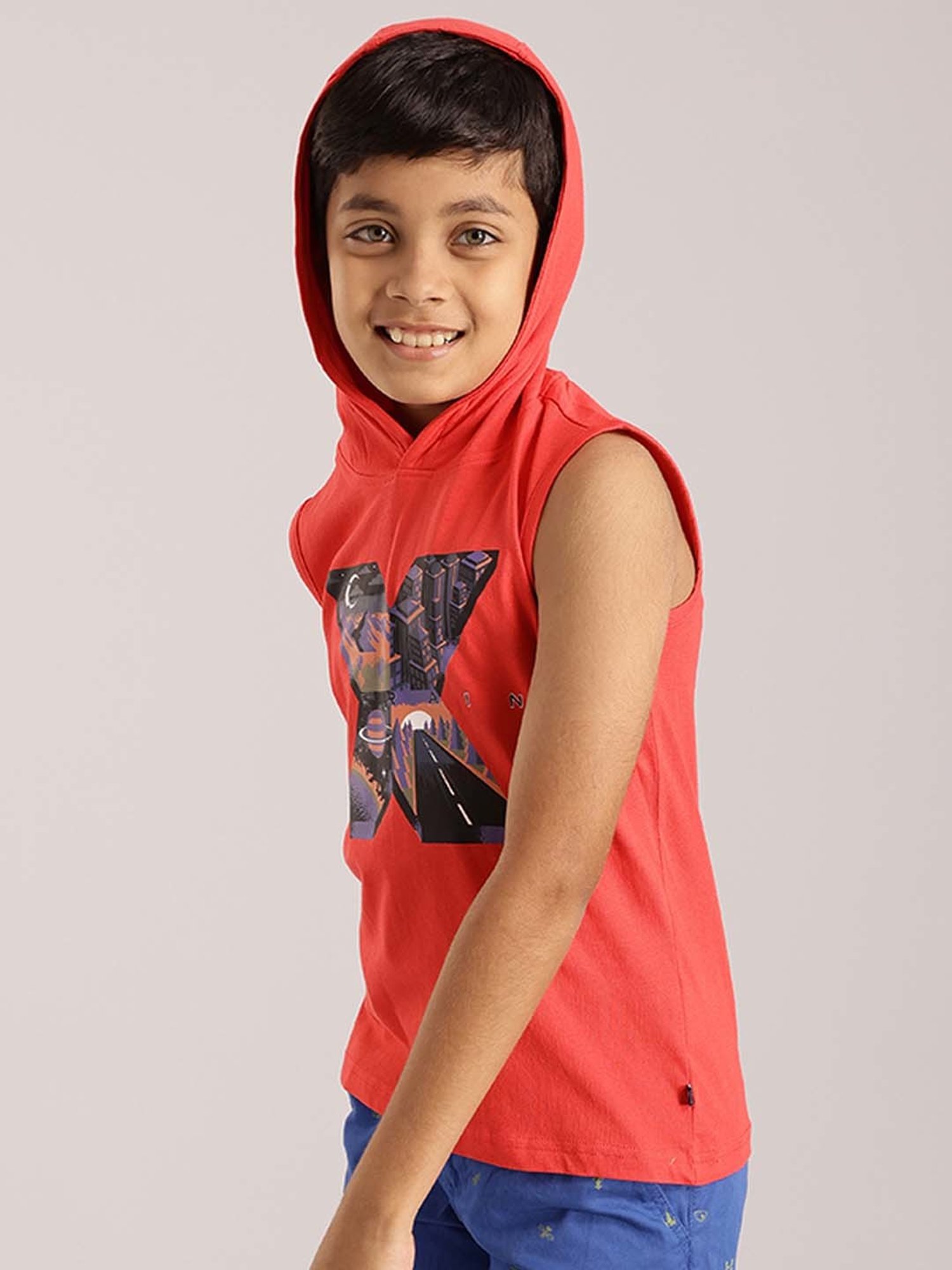 Indian Terrain Boys Red Cotton Printed T-Shirt