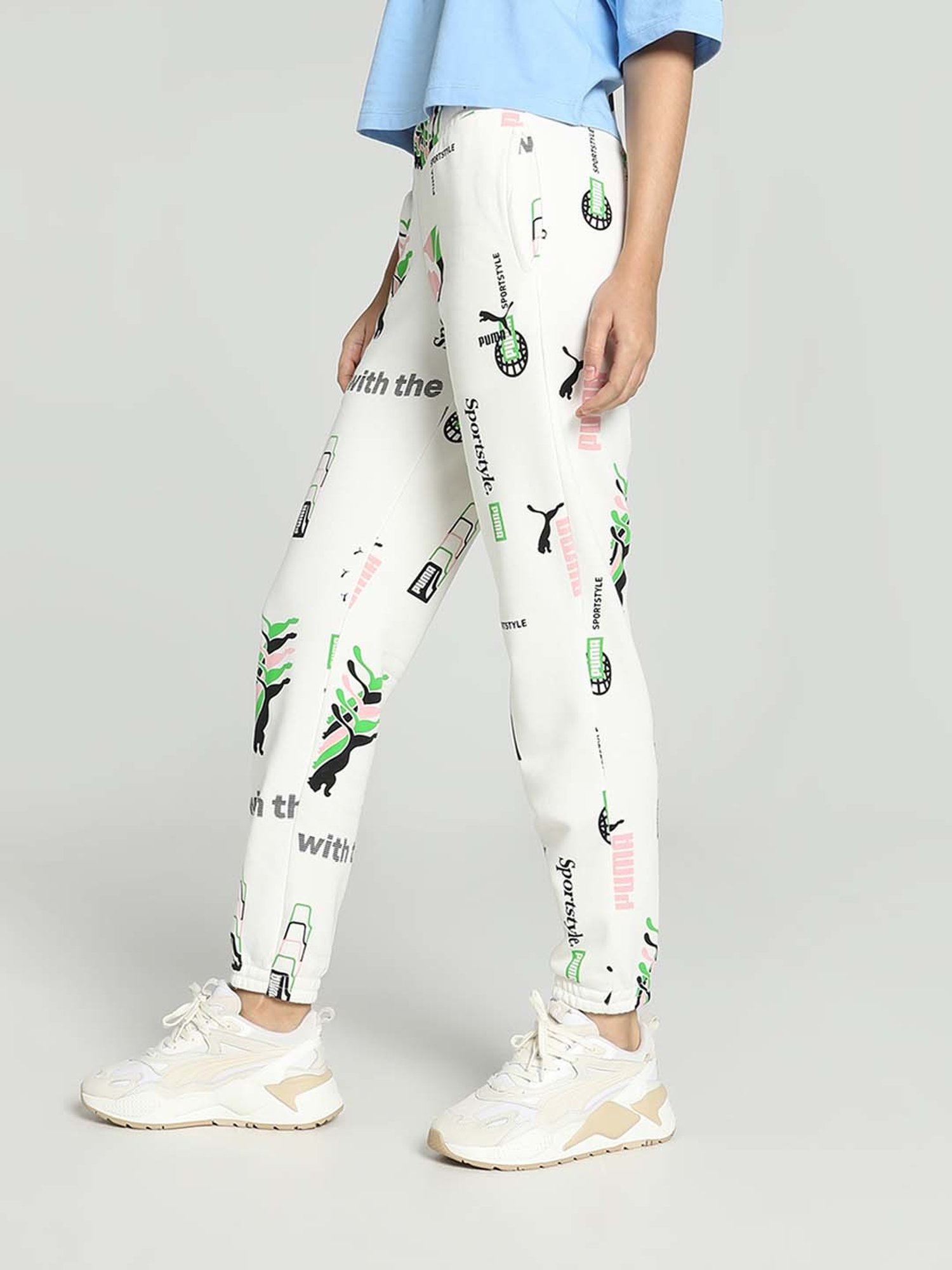 Puma White Cotton Printed Sports Track Pants