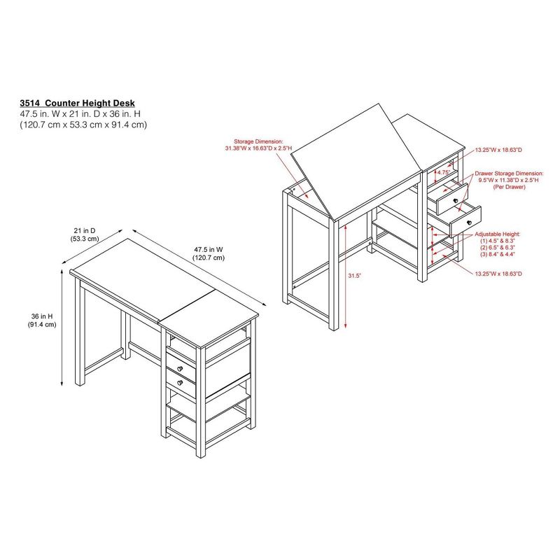 Drafting and Craft Counter Height Desk Black - Dorel Living