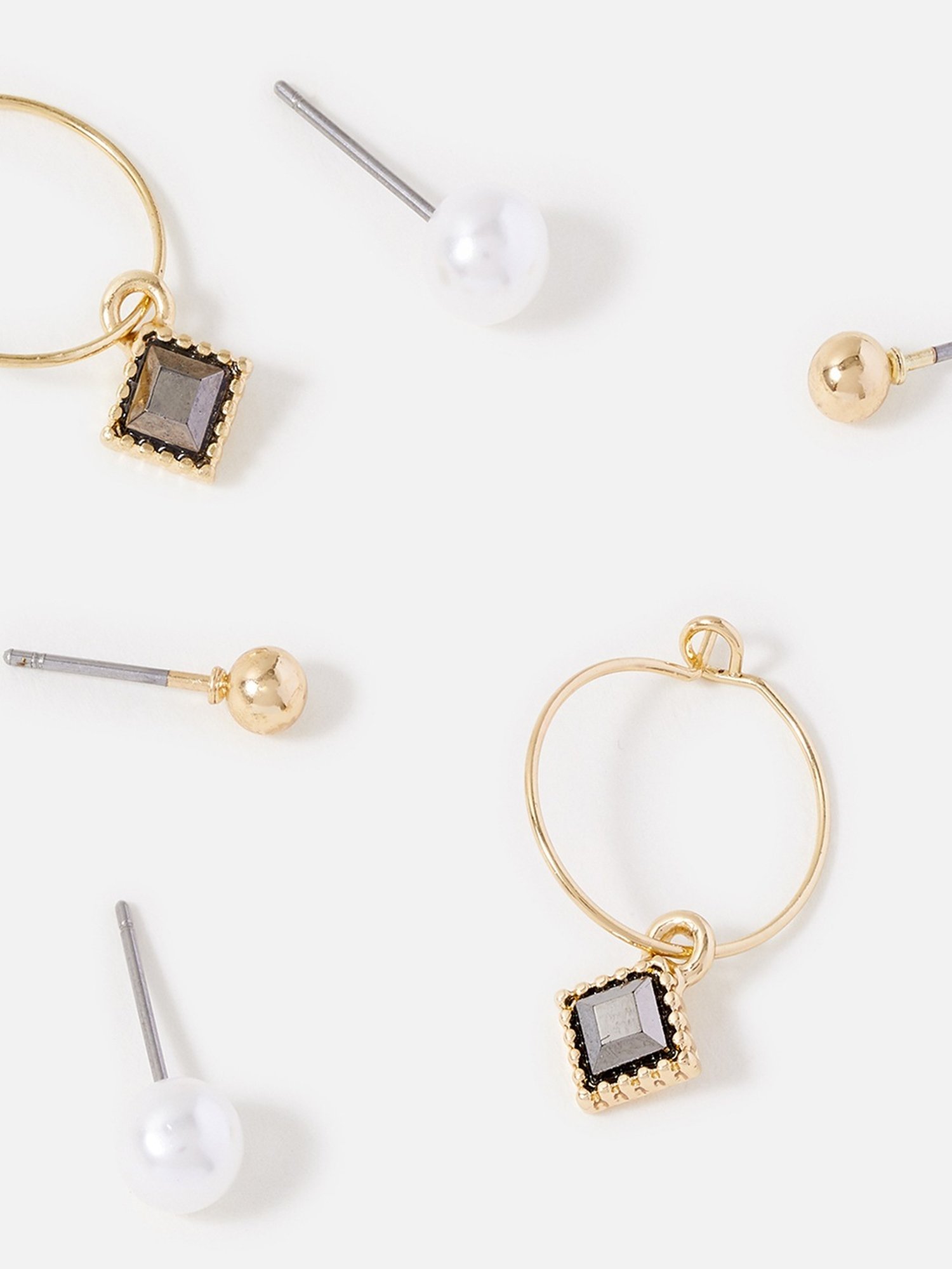 Accessorize London Sparkle Pearl White & Grey Stud & Hoop Earrings (Set of 3 )