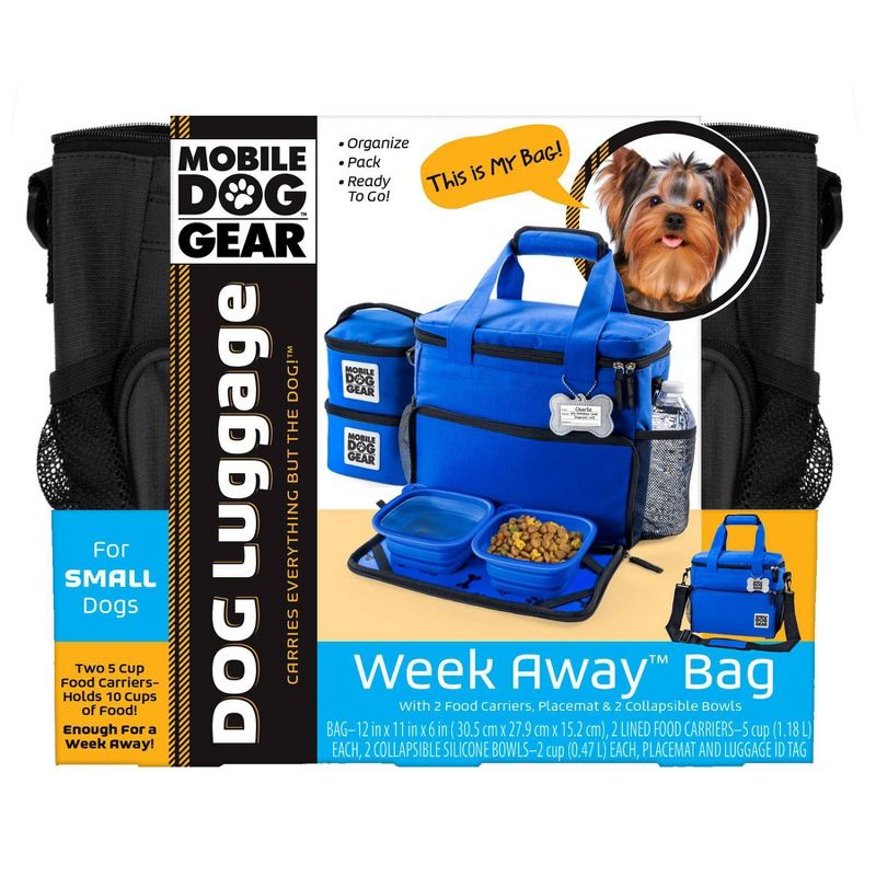 Overland Dog Gear Travel Bag - Week Away Bag for Small Dogs with 2 Food Carriers, Placemat & 2 Bowls