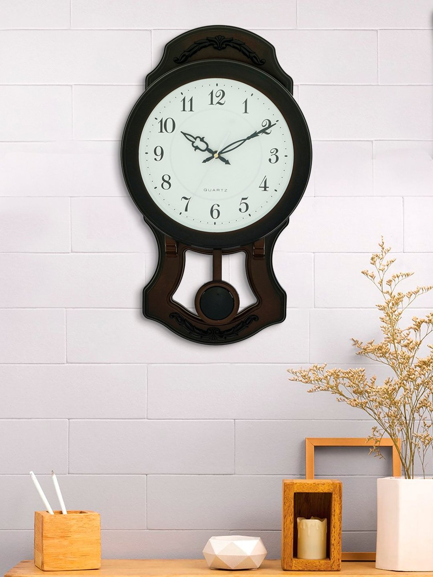 CHRONIKLE Elegant Vertical Black & Brown Plastic Wall Clock