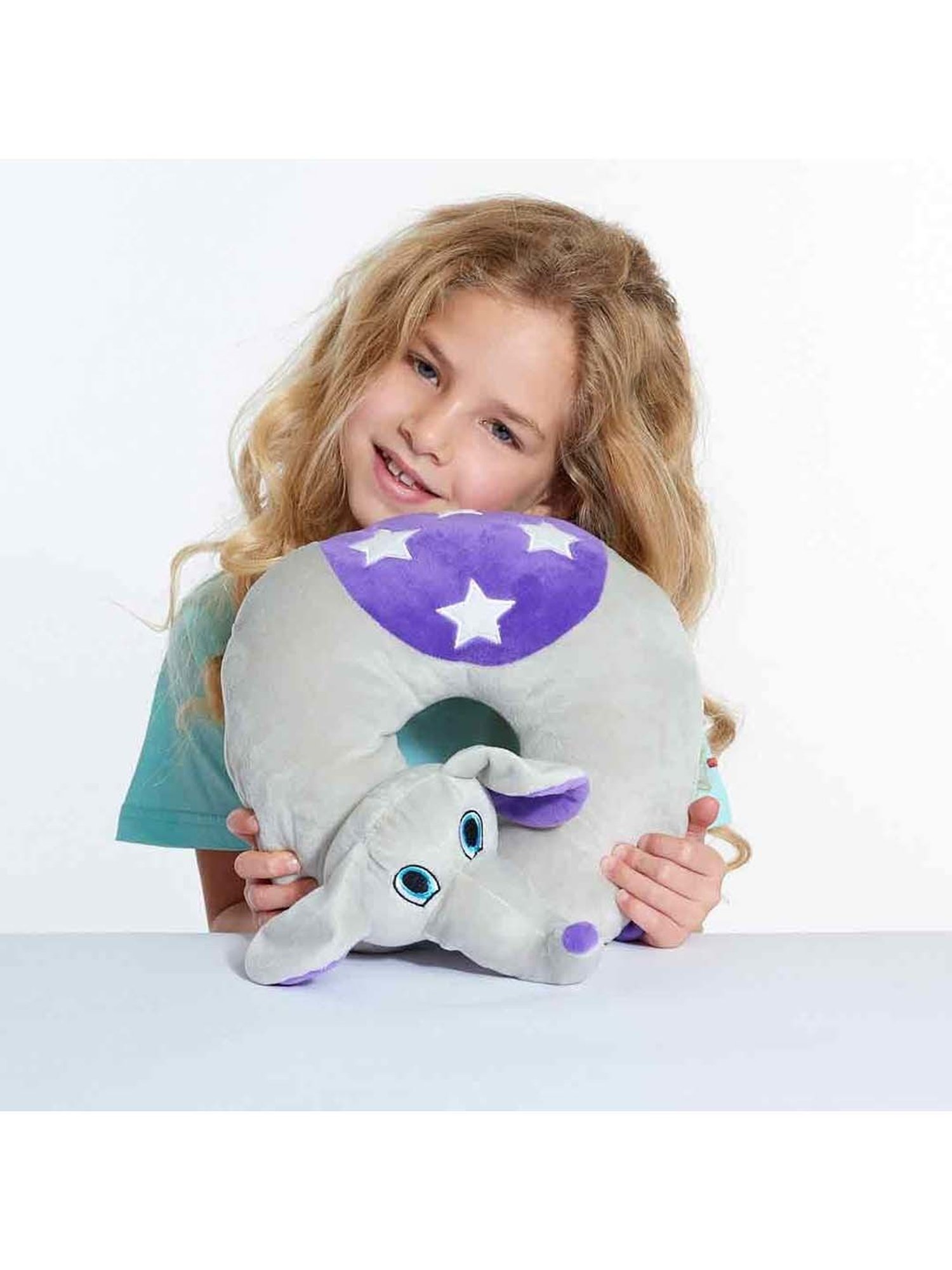 Travel Blue Grey Elephant Neck Pillow for Kids