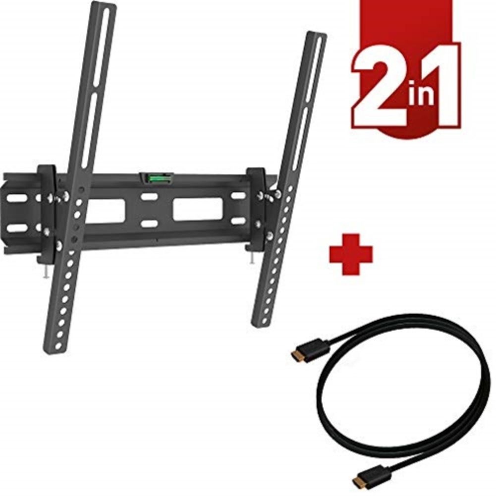 Barkan 13" - 60" Tilt TV Wall Mount + 6ft HDMI Cable, up to 88 lbs, Black,