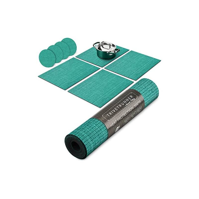 Decorative Modular Trivet Runner for Table 6 pcs Placemats Extendable Hot Pad, with Coasters Heat-Resistant Surface, for Hot Plates, Pots, Dishes, Cookware for Kitchen (Turquoise)