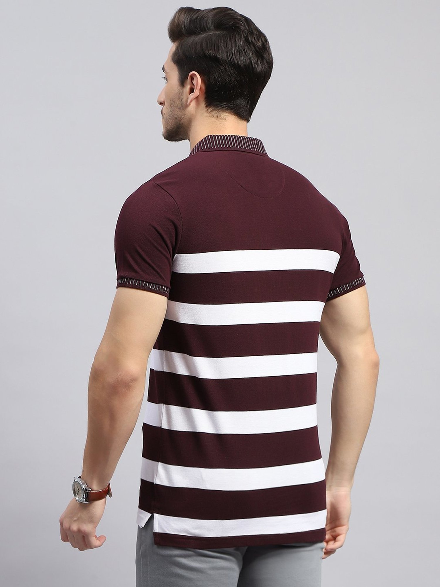 Monte Carlo Wine Regular Fit Striped Polo T-Shirt