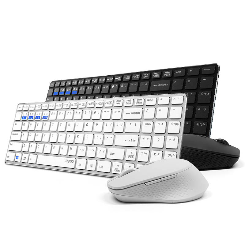 Rapoo 9300M  Ergonomic Design, Ultra-thin  Waterproof Wireless 3 Modes(Bluetooth4.0and 3.0, 2.4GHz Wireless) Connection Keyboard And 1600DPI Silent Mouse Combo For Office And Game - Black