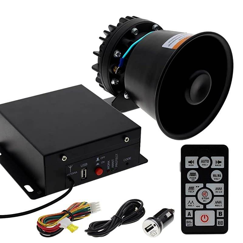 Car Police Siren Signal PA System 100W DS7300 Wireless Amplifier,Black Metal Round Cone Speaker,DC12V,100W,Multi-Tones,Two Lights Control,Emergency Electronic Siren for Vehicles