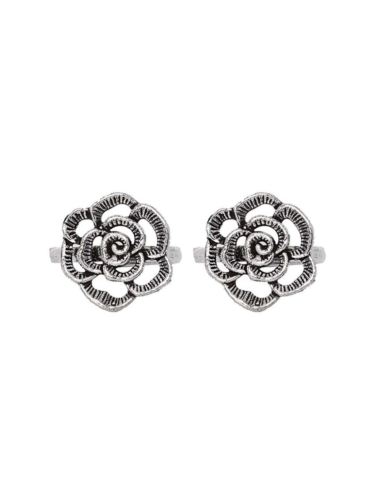 Teejh Akhila Silver Oxidized Pair of Toe-Rings