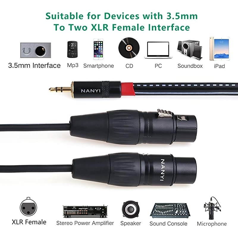 XLR 3.5mm Female Splitter Cables, TRS Stereo Male to Two XLR Female Interconnect Audio Microphone Cable, Y Splitter Adapter Cable 1.5M (5Feet)
