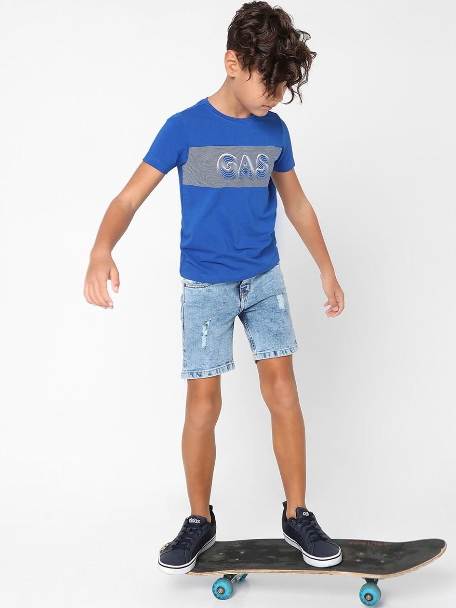 Gas Kids Blue Printed T-Shirt