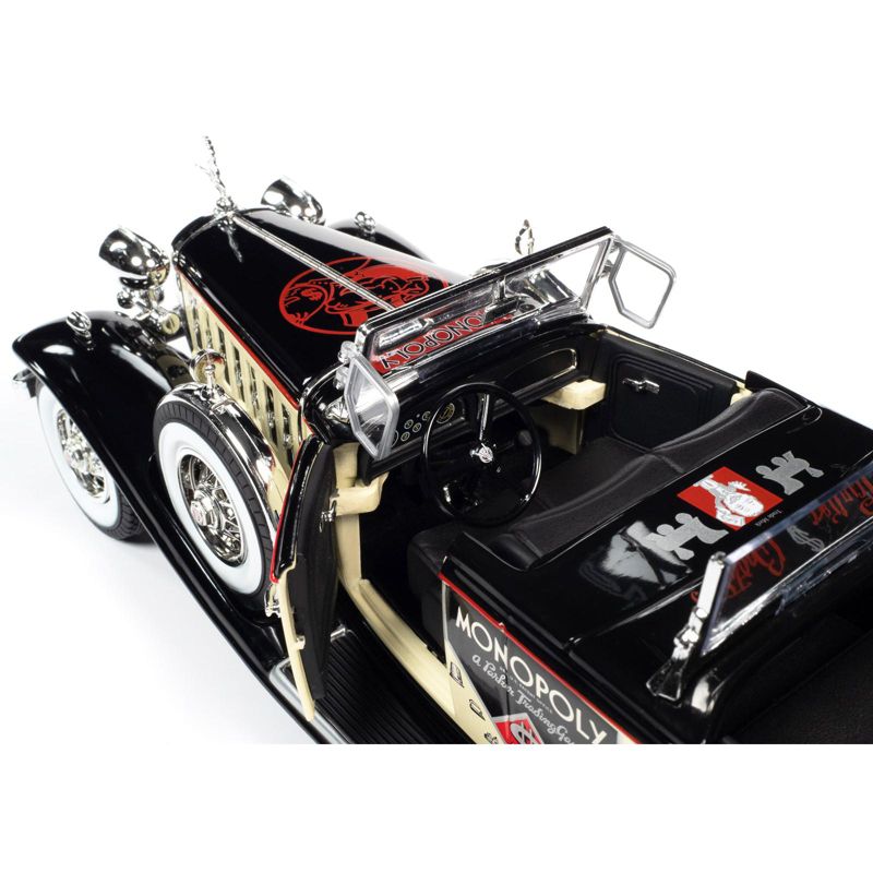 1932 Cadillac V16 Sport Phaeton Convertible and Mr. Monopoly Resin Figurine 1/18 Diecast Model Car by Autoworld