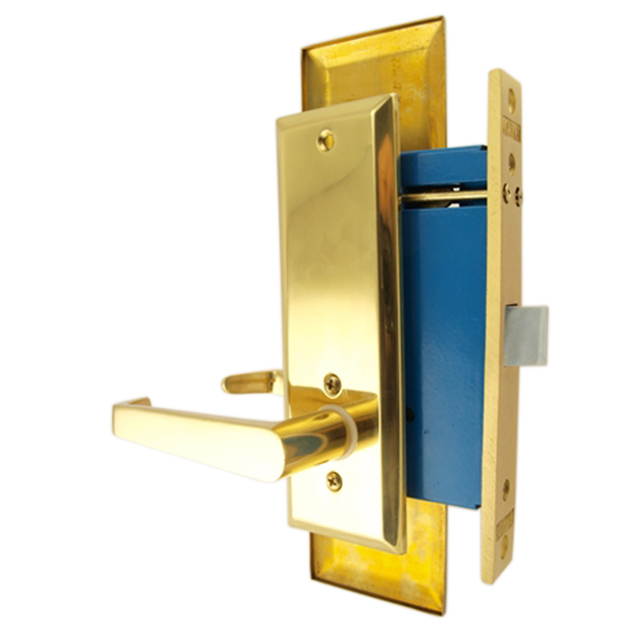 Maxtech (Like Marks Metro 116DW/3-X) Polished Brass Wide Face Plate Right Hand Heavy Duty Mortise Lock Lever Always Locked Storeroom Latch Only 2-1/2" Lock Set Screwless Lever Thru Bolted Lockset
