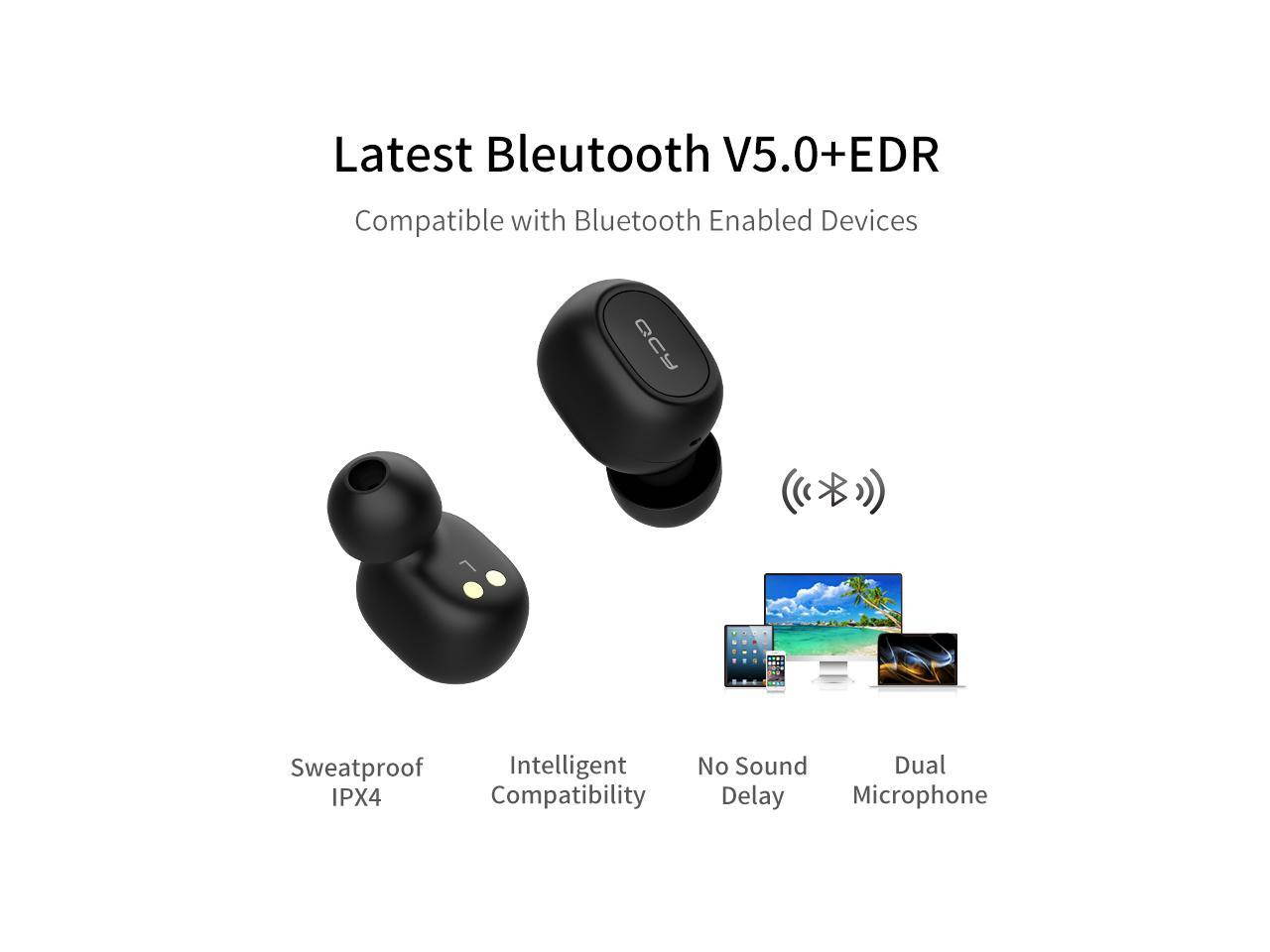 QCY T1C Bluetooth V5.0 3D Stereo Sports Wireless Headset Headset With Dual Microphones White
