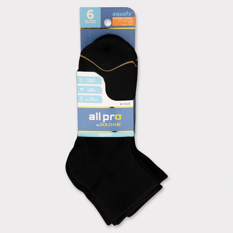 All Pro Women's Extended Size Aqua FX 6+2 Bonus Pack Ankle Athletic Socks - Black 8-12