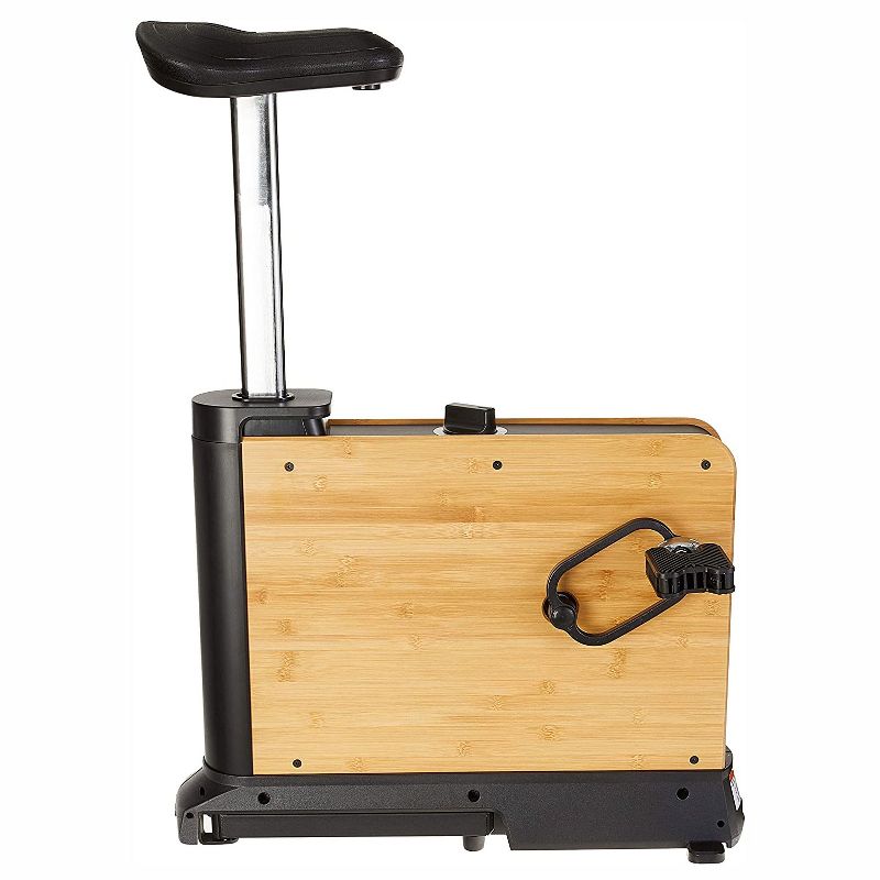 Mindful Living Portable Compact Home Office Under Desk Exercise Bike with 6 Resistance Settings and Flywheel, Natural Wood with Black Accents