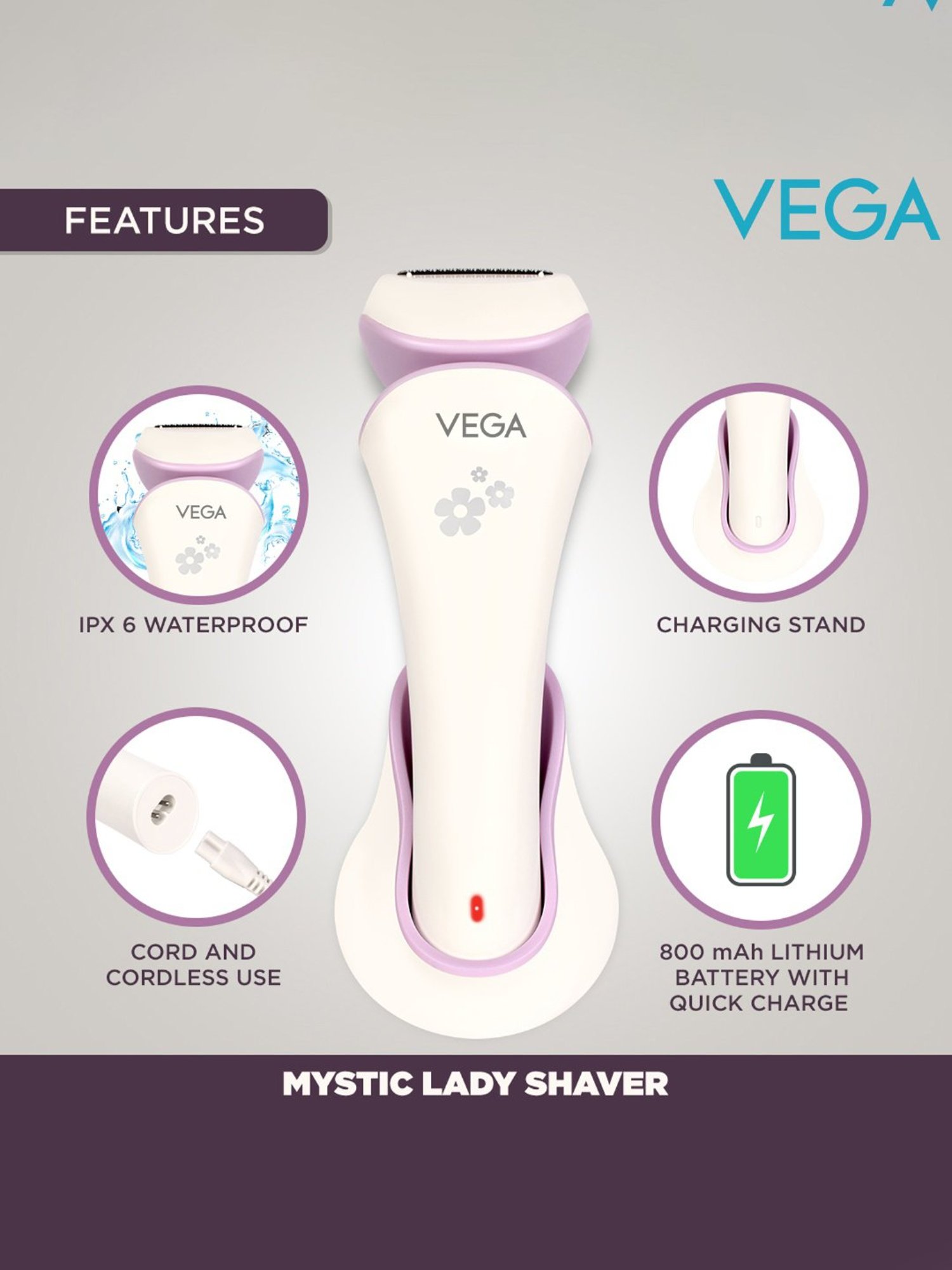 Vega Mystic Lady VHLS-02 Cordless Trimmer - 90 Min Runtime (White)