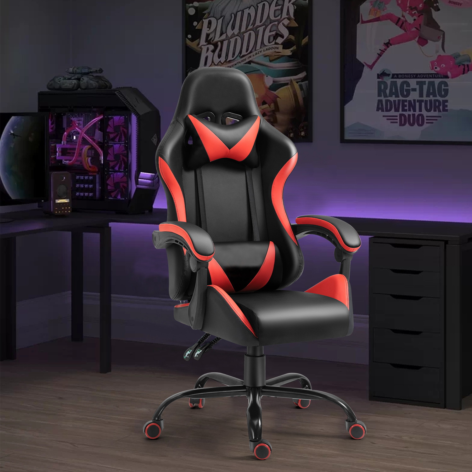Ergonomic Gaming Chair Racing Computer Chair PU Leather Chair Adjusted Reclining Office Desk Chair with Headrest and Lumbar Support