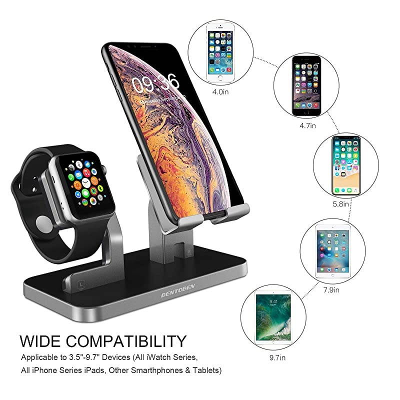 Cell Phone Stand Compatible with Apple Watch Universal Desktop Stand Holder for iWatch Series 54321 iPhone 11 Pro Max XS XR X 8 7 6S 6 Plus Space Gray