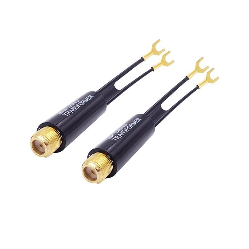2 Pack Gold Plated 75 Ohm to 300 Ohm UHFVHFFM Matching Transformer Converter Adapter with F Type Female Coax Coaxial Connector Plug Jack for Cable Wire Antenna TV