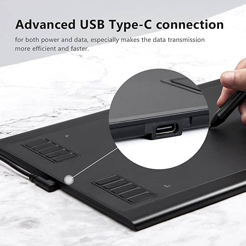 Drawing Tablet, 8192 Pressure Sensitivity with Battery-Free Stylus Graphic Tablet, Include A Pen Holder and 8 Extra Pen Tips( A610 Plus)