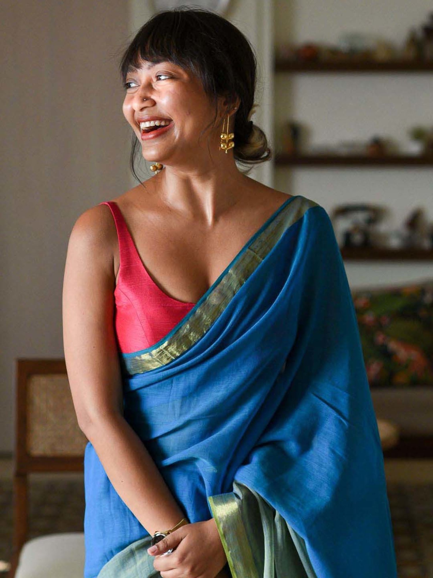 Suta Blue Cotton Woven Saree