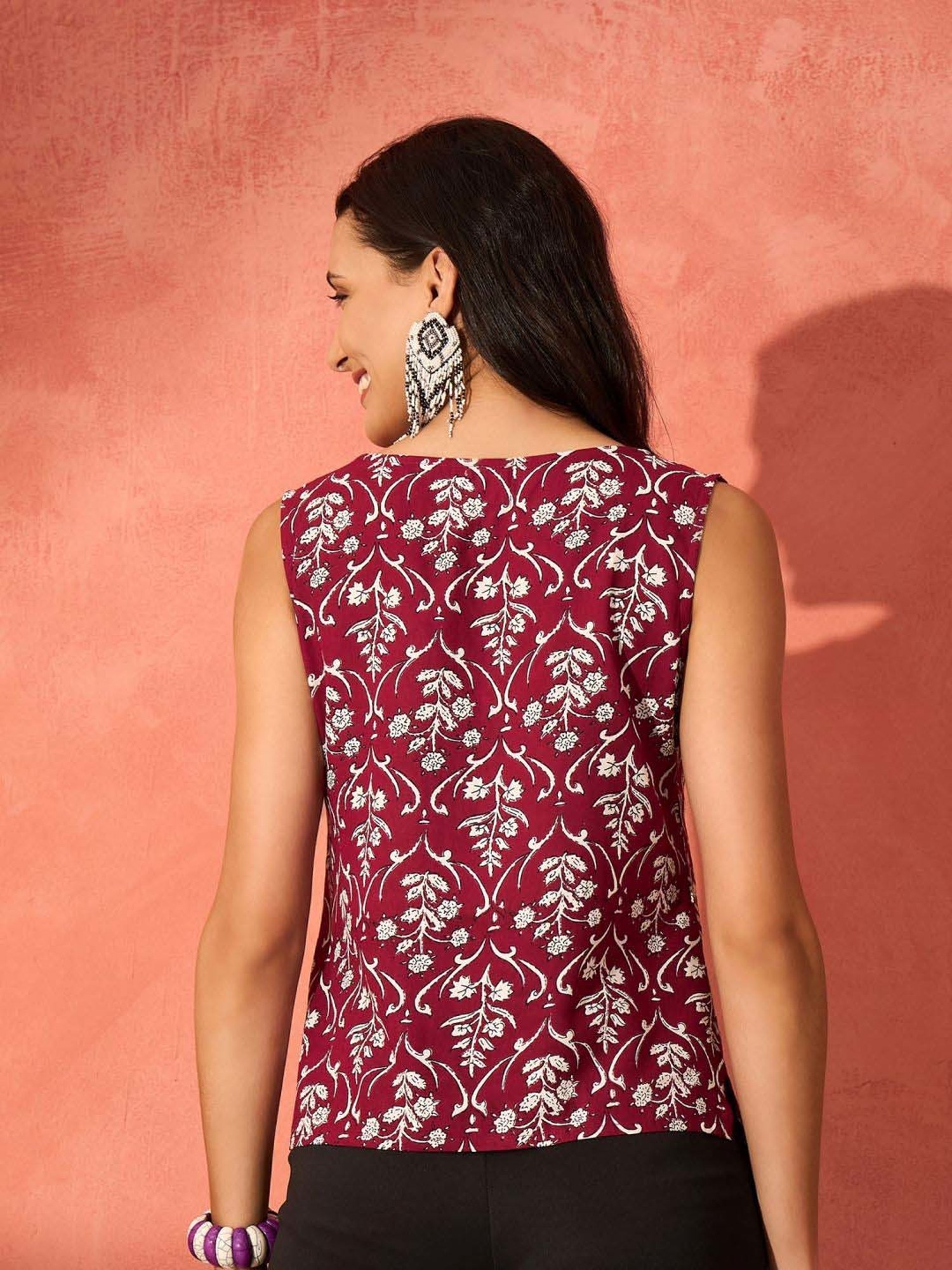 Inweave Maroon & White Floral Print Top