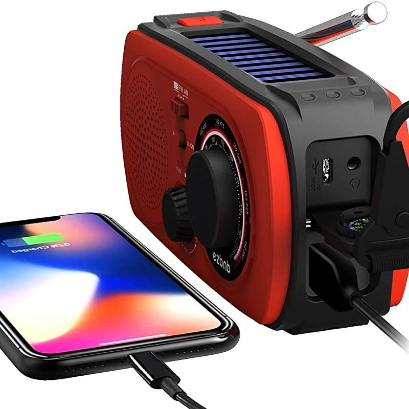 Upgraded Version Emergency Solar Hand Crank Radio Portable AMFM NOAA Weather Radio for Outdoor Household Emergency Device LED Flashlight 2200mAh Power Bank Compass SOS Alarm