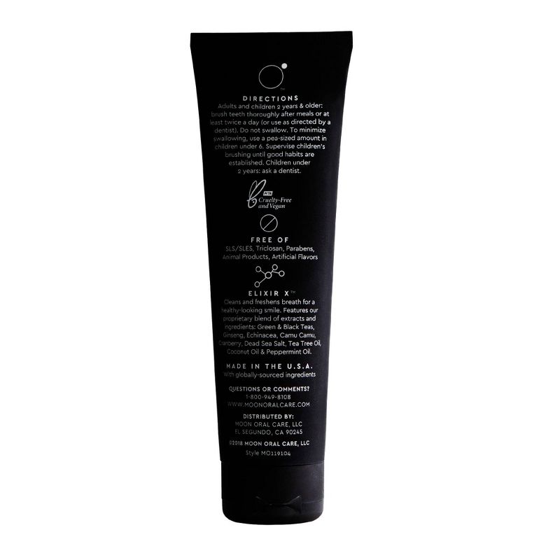 Moon Activated Charcoal Fluoride-Free Whitening Vegan Paraben + SLS Free Lunar Peppermint Toothpaste - 4.2oz