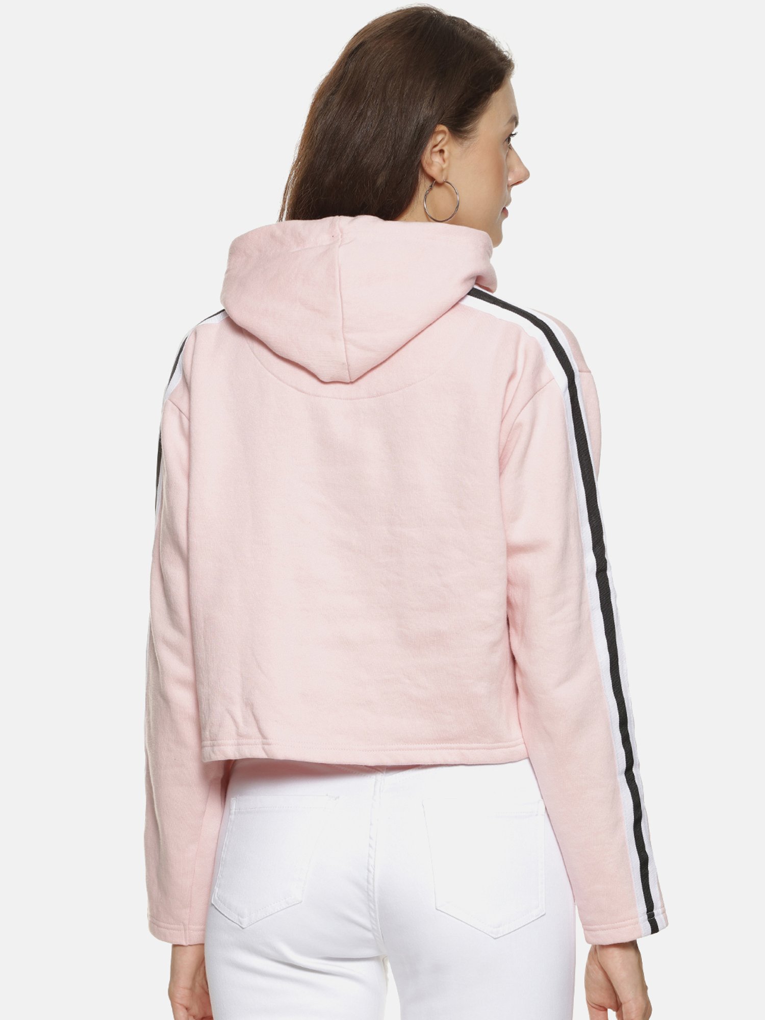 Campus Sutra Pink Full Sleeves Hooded Sweatshirt