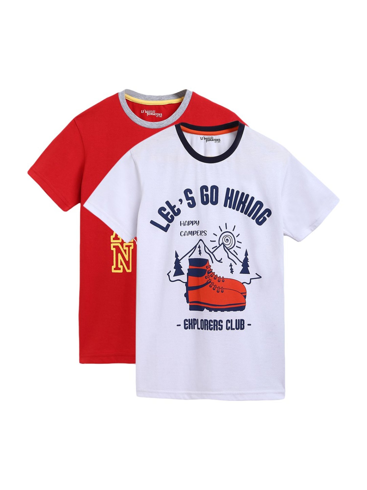 Li'l Tomatoes Kids Red & White Cotton Graphic Print T-Shirt - Pack of 2