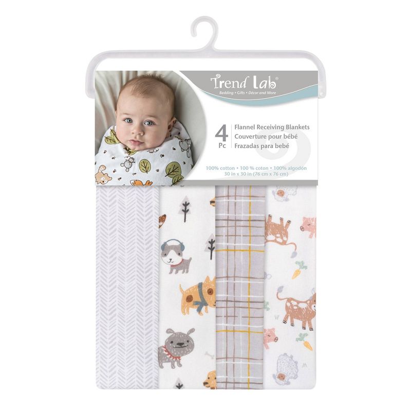 Trend Lab Farm Friends Flannel Receiving Blankets - 4pk