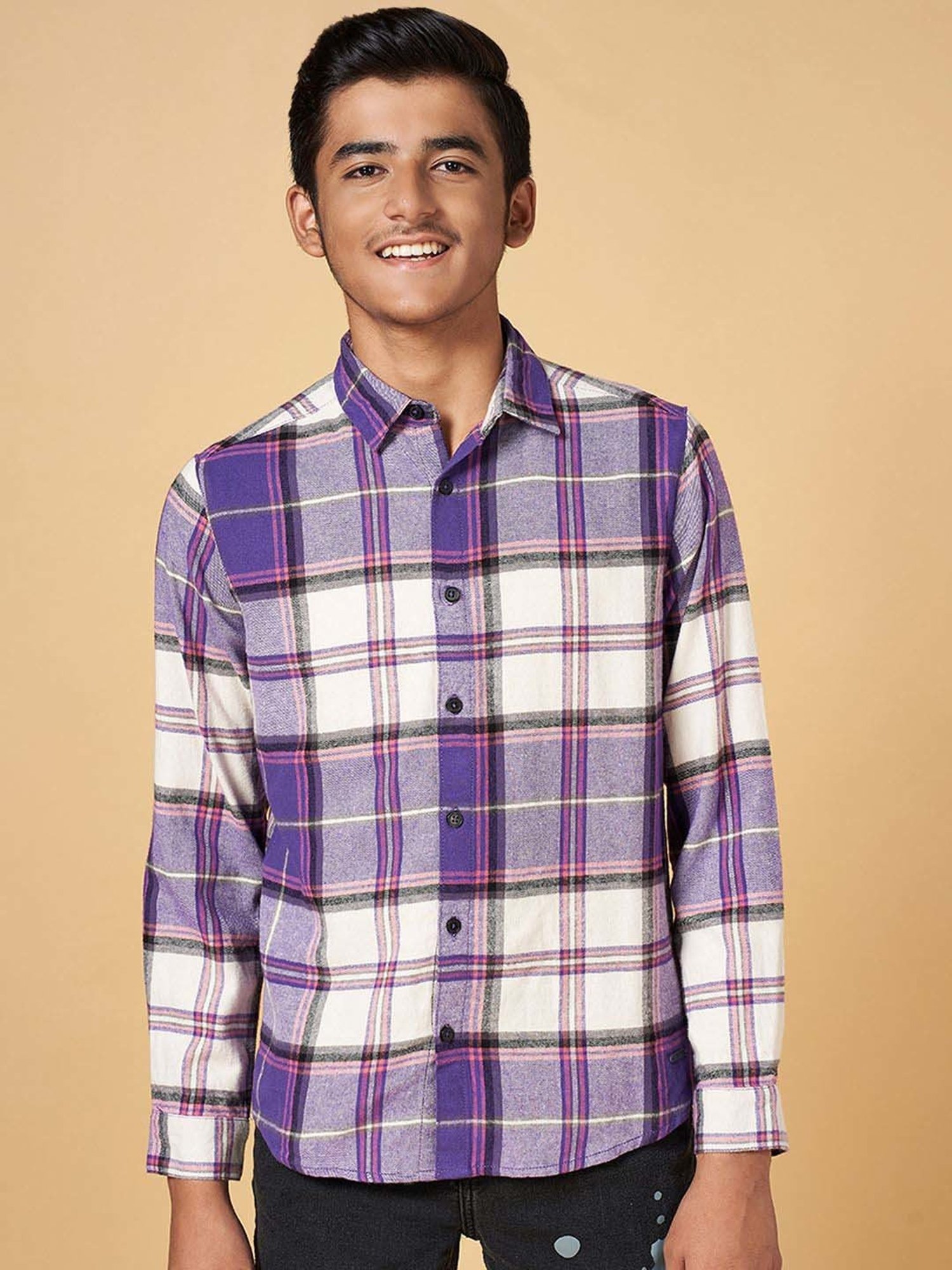 Coolsters by Pantaloons Boys Purple & White Cotton Chequered Full Sleeves Shirt